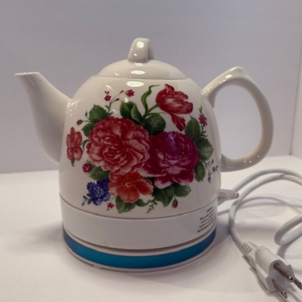 Vintage Retro Ceramic Electric Tea Kettle Floral Retro 1 Liter EUC